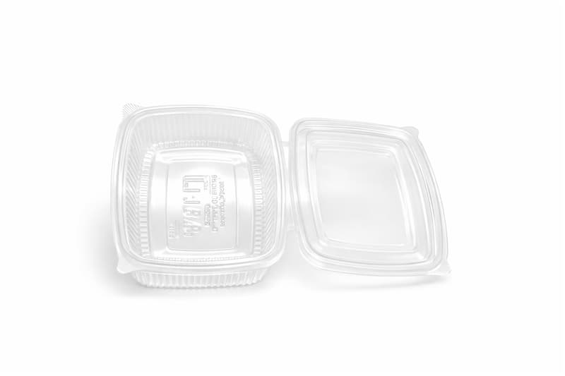 Envase plástico ovalado 1000 cc con tapa bisagra paquete 50 unidades