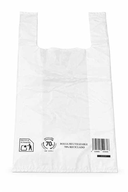Bolsa camiseta 35x50 cm color blanco paquete 100 unidades