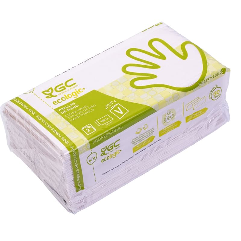Toalleta secamanos V 2 capas 20x23 cm, hoja plegada en V