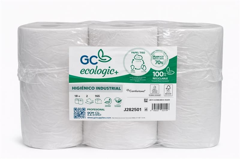 Papel higiénico industrial 2 capas 175 metros, rollo grande blanco