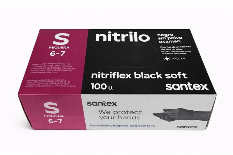 Guante nitrilo negro sin polvo talla S, caja 100 unidades