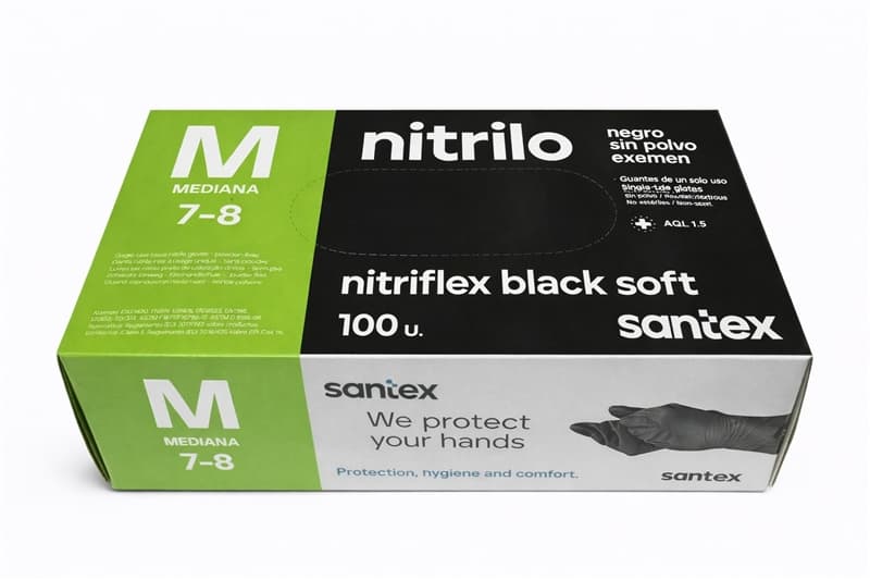 Guante nitrilo negro sin polvo talla M, caja 100 unidades