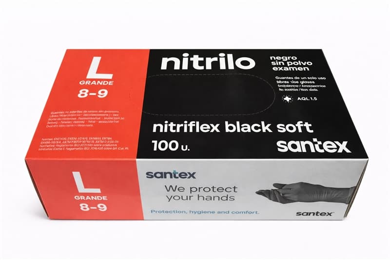 Guante nitrilo negro sin polvo talla G, caja 100 unidades