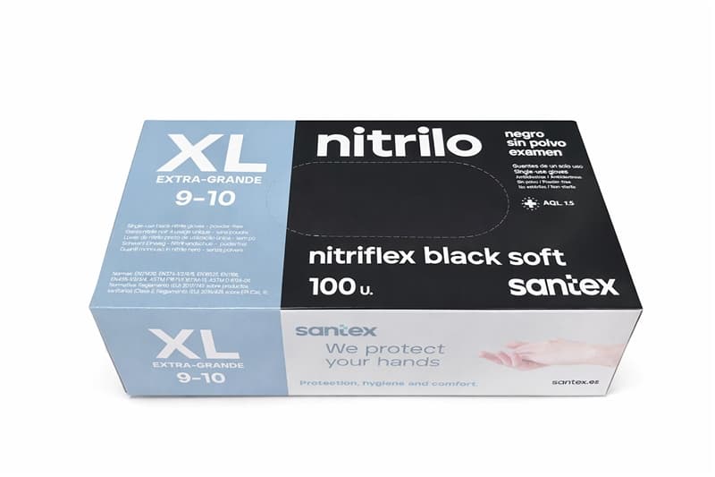 Guante nitrilo sin polvo negro talla XG, uso profesional