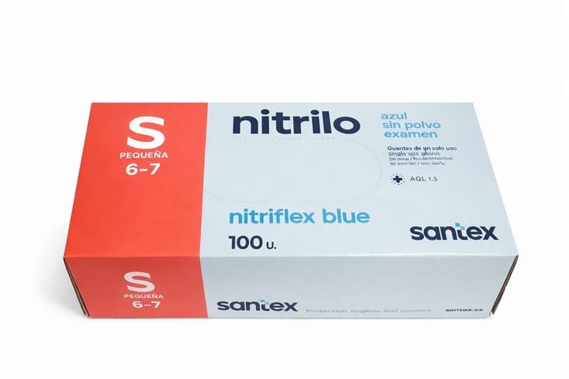 Guante NITRILO azul sin polvo Talla S caja100, protección desechable