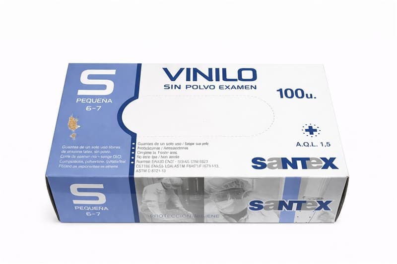 Guante VINILO Blanco sin polvo T.P caja 100, guante desechable