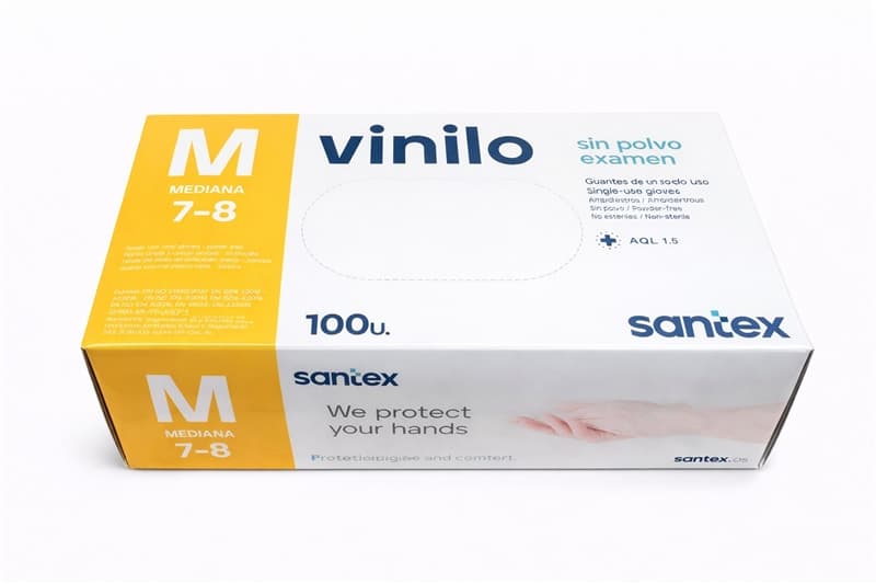 Guante VINILO Blanco sin polvo T.M caja 100, protección higiénica