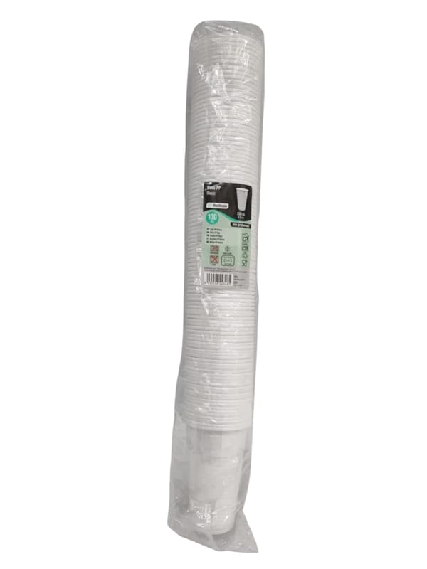 Vaso reutilizable blanco 220 cc paquete 100 unidades apilados