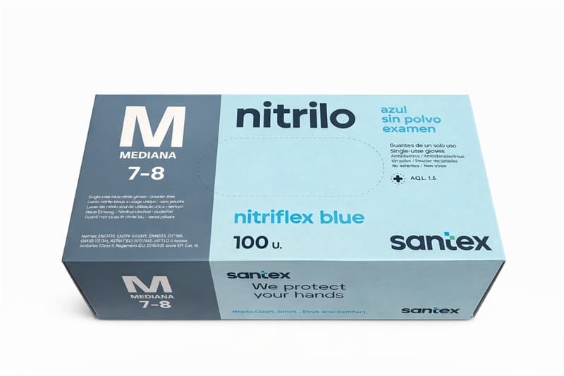 Guante NITRILO azul sin polvo Talla M caja100, uso profesional